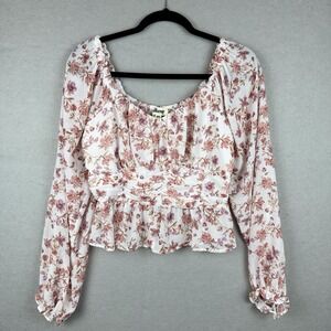 Y2K Womens Floral Fairy Coquette Sheer Babydoll Cropped Long SleeveBlouse Size M